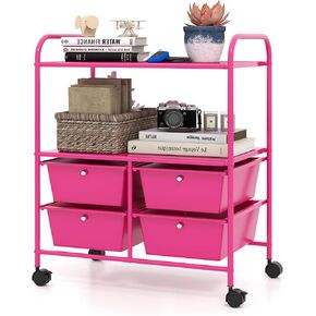COSTWAY 4-Drawer Storage Cart, Mobile Storage Organizer w/Steel Frame & 360° Wheels, 4-Drawer Utility Cart for Living Room, Kitchen, Bathroom & Office, Six Colors Available (Black) in Saudi Arabia