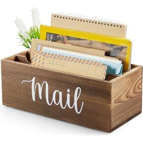 DRASTAR Mail Organizer, Mail Holder with 2 Slots, Mail Basket for Wall Table Countertop, Wood Desk Mail Organizer, Black Envelope Holder for Home Office Decor in Kuwait