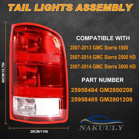 مصباح خلفي Nakuuly متوافق مع 2007-2014 GMC Sierra 1500 2500HD 3500HD الجانب الأيمن للركاب الضوء الخلفي مجموعة إشارة الفرامل مع لمبة # 25958485 GM2801208 in Kuwait