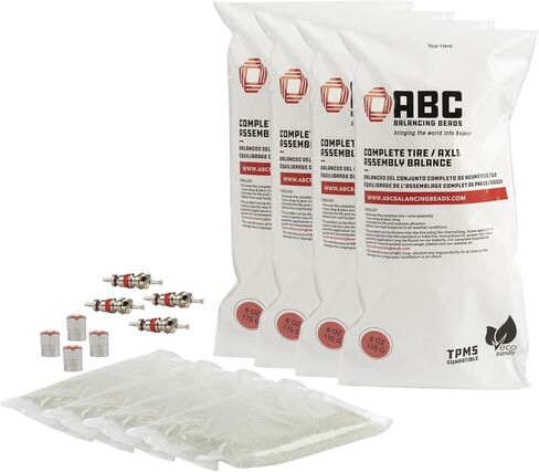 ABC Balancing Beads | Complete Tire, Wheel and Axle Assembly Balance for Full Size Pick Up Trucks, Off-Road Vehicles and SUVs | DIY Kit with 4-10oz Bags (40oz) Balancing Beads, 4 Valve Cores, 4 Caps in Saudi Arabia