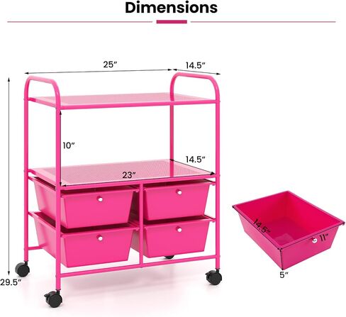 COSTWAY 4-Drawer Storage Cart, Mobile Storage Organizer w/Steel Frame & 360° Wheels, 4-Drawer Utility Cart for Living Room, Kitchen, Bathroom & Office, Six Colors Available (Black) in Kuwait
