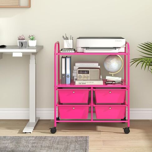COSTWAY 4-Drawer Storage Cart, Mobile Storage Organizer w/Steel Frame & 360° Wheels, 4-Drawer Utility Cart for Living Room, Kitchen, Bathroom & Office, Six Colors Available (Black) in Kuwait