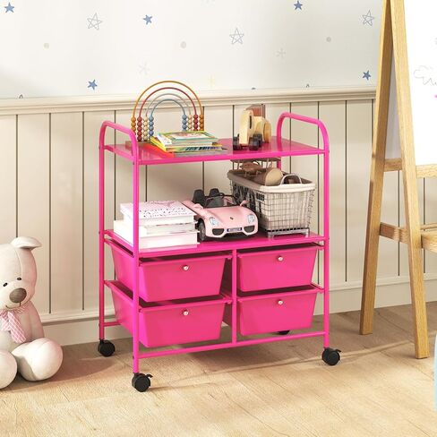 COSTWAY 4-Drawer Storage Cart, Mobile Storage Organizer w/Steel Frame & 360° Wheels, 4-Drawer Utility Cart for Living Room, Kitchen, Bathroom & Office, Six Colors Available (Black) in Kuwait