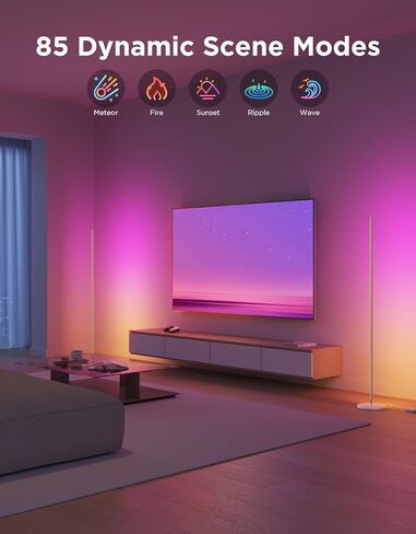 مصباح أرضي Govee RGBIC، مصباح زاوية LED يعمل مع Alexa، مصباح أرضي ذكي حديث مع مزامنة الموسيقى و16 مليون لون DIY، مصباح أرضي متغير اللون لغرفة النوم وغرفة المعيشة باللون الأسود in Kuwait