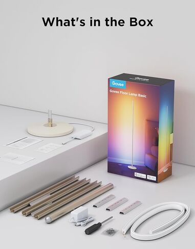 مصباح أرضي Govee RGBIC، مصباح زاوية LED يعمل مع Alexa، مصباح أرضي ذكي حديث مع مزامنة الموسيقى و16 مليون لون DIY، مصباح أرضي متغير اللون لغرفة النوم وغرفة المعيشة باللون الأسود in Kuwait