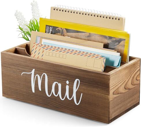 DRASTAR Mail Organizer, Mail Holder with 2 Slots, Mail Basket for Wall Table Countertop, Wood Desk Mail Organizer, Black Envelope Holder for Home Office Decor in Kuwait