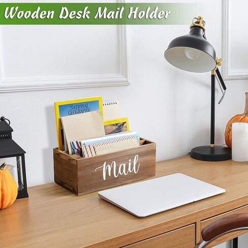 DRASTAR Mail Organizer, Mail Holder with 2 Slots, Mail Basket for Wall Table Countertop, Wood Desk Mail Organizer, Black Envelope Holder for Home Office Decor in Kuwait