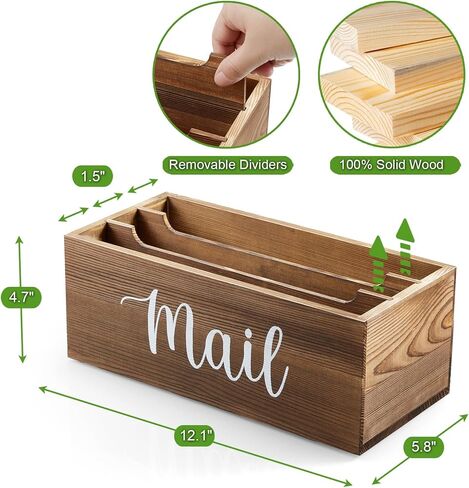 DRASTAR Mail Organizer, Mail Holder with 2 Slots, Mail Basket for Wall Table Countertop, Wood Desk Mail Organizer, Black Envelope Holder for Home Office Decor in Kuwait