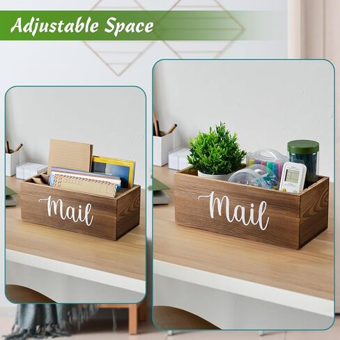 DRASTAR Mail Organizer, Mail Holder with 2 Slots, Mail Basket for Wall Table Countertop, Wood Desk Mail Organizer, Black Envelope Holder for Home Office Decor in Kuwait
