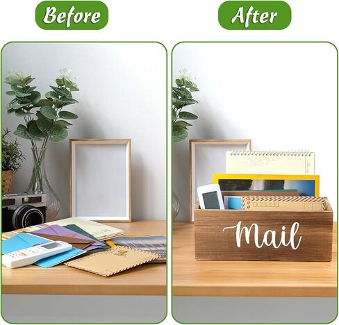 DRASTAR Mail Organizer, Mail Holder with 2 Slots, Mail Basket for Wall Table Countertop, Wood Desk Mail Organizer, Black Envelope Holder for Home Office Decor in Kuwait