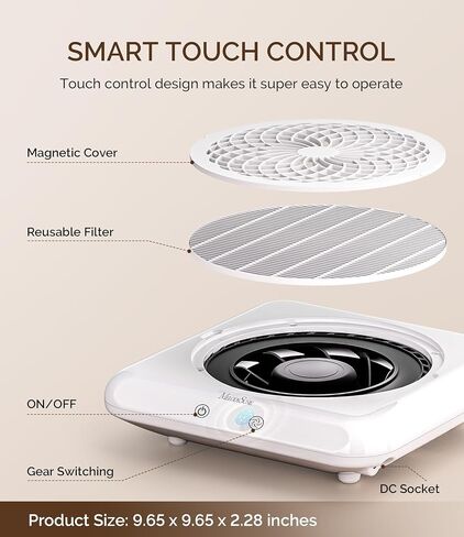 MelodySusie Nail Dust Collector,SproF Professional 4500 RPM Nail Vacuum Fan Vent Dust Collector with 3 Suction,Touch Control,Powerful Suction Nail Tech Tools Manicure Accessories for Nail Salon,Home in Kuwait