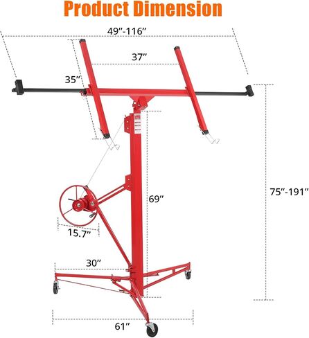 16FT Drywall Lift, 150 LBS Adjustable 4-9.5FT Telescopic Panel Hoist with Built-in Winch, Heavy Duty Drywall Sheetrock Lift with Locking Wheels for DIY & Installation in Saudi Arabia