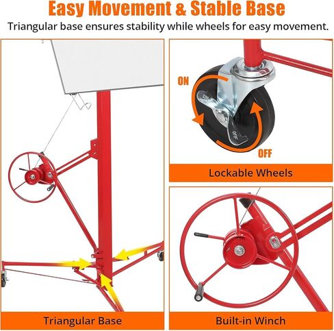 16FT Drywall Lift, 150 LBS Adjustable 4-9.5FT Telescopic Panel Hoist with Built-in Winch, Heavy Duty Drywall Sheetrock Lift with Locking Wheels for DIY & Installation in Saudi Arabia