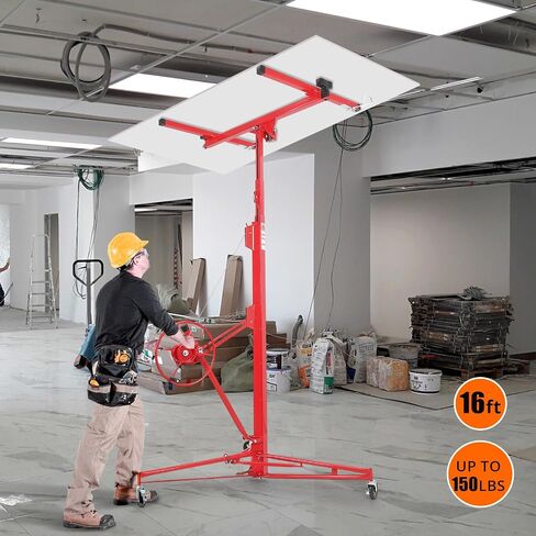 16FT Drywall Lift, 150 LBS Adjustable 4-9.5FT Telescopic Panel Hoist with Built-in Winch, Heavy Duty Drywall Sheetrock Lift with Locking Wheels for DIY & Installation in Saudi Arabia