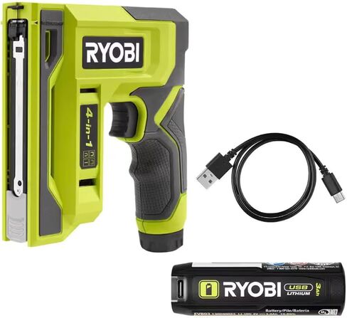 Ryobi USB Lithium 4-in-1 Stapler/Nailer Kit ، اللاسلكي مع بطارية 3AH ، 600+ من المواد الغذائية لكل شحنة ، مؤشر LED ، دليل الدقة in Saudi Arabia
