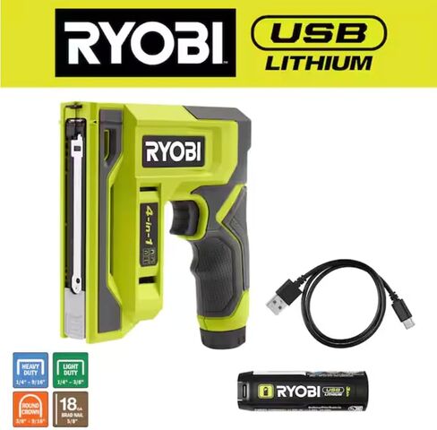 Ryobi USB Lithium 4-in-1 Stapler/Nailer Kit ، اللاسلكي مع بطارية 3AH ، 600+ من المواد الغذائية لكل شحنة ، مؤشر LED ، دليل الدقة in Saudi Arabia