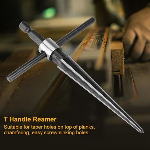Wood Reamer Tool Tapered, Carbon Steel Reamers for Wood, T Shape T Handle Tapered Reamer with 3.4in Handle for Chamfers, and Screw Countersunk Holes on Wooden Boards Top in Saudi Arabia