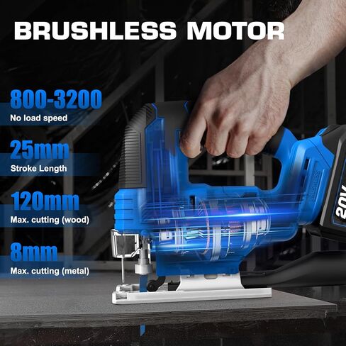 منشار رقصة متوافق مع بطارية Makita 20V كحد أقصى ، محرك بدون فرش ، بانوراما من اللاسلكي ، 3200 SPM ، السكتة الدماغية 25 ملم ، مسار 4 مراحل ، ميل يمين 45 درجة ، ضوء LED ، تغييرات خالية من الأدوات in Kuwait