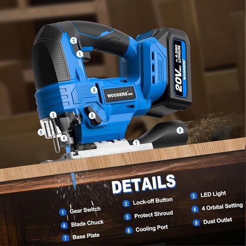 منشار رقصة متوافق مع بطارية Makita 20V كحد أقصى ، محرك بدون فرش ، بانوراما من اللاسلكي ، 3200 SPM ، السكتة الدماغية 25 ملم ، مسار 4 مراحل ، ميل يمين 45 درجة ، ضوء LED ، تغييرات خالية من الأدوات in Kuwait