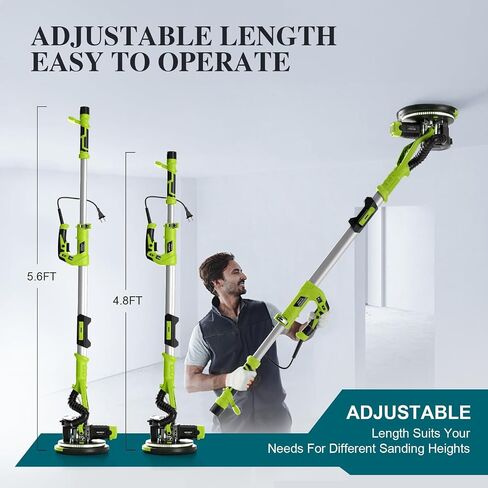 AMYBEST Drywall Sander, Powerful Electric Drywall Sander with Vacuum Dust Collection, 5 Speed 1000-2100 RPM, Popcorn Ceiling Remover, LED Light & 12 Sanding Discs, Extendable Handle (GREEN） in Saudi Arabia