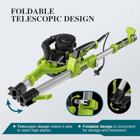 AMYBEST Drywall Sander, Powerful Electric Drywall Sander with Vacuum Dust Collection, 5 Speed 1000-2100 RPM, Popcorn Ceiling Remover, LED Light & 12 Sanding Discs, Extendable Handle (GREEN） in Saudi Arabia