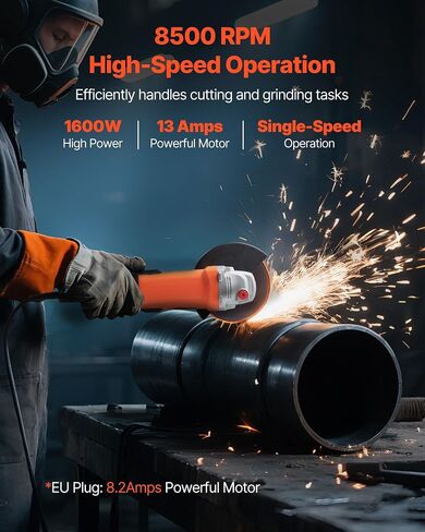 VEVOR Angle Grinder, 7" Electric Grinder Power Tool, 13Amps 8500RPM High-Speed Corded Angle Grinders with 270° Adjustable Dust Guard for Metal Grinding, Cutting, Rust Removal (Disc Not Included) in Kuwait