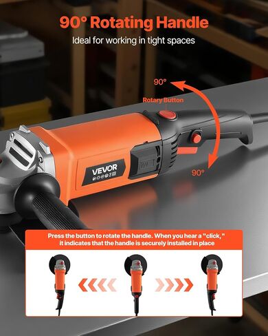VEVOR Angle Grinder, 7" Electric Grinder Power Tool, 13Amps 8500RPM High-Speed Corded Angle Grinders with 270° Adjustable Dust Guard for Metal Grinding, Cutting, Rust Removal (Disc Not Included) in Kuwait