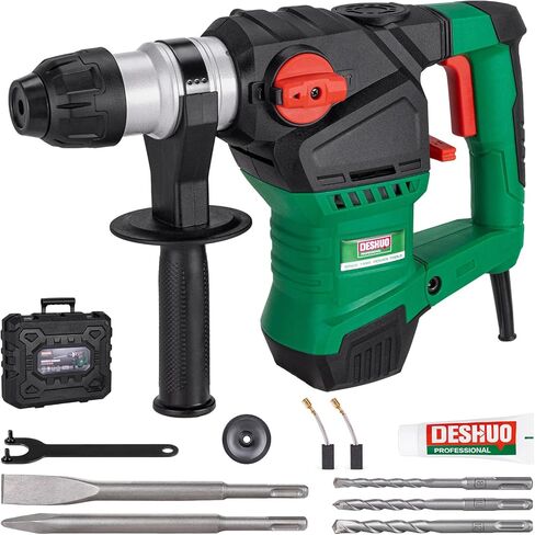 تدريبات مطرقة دوارة 1-1/4/4 "SDS-Plus ، 12.5 أمبير 3 وظائف تحكم في الاهتزازات الروتومارتيلو مع قابض أمان للخرسانة ، ويشمل 3 أجزاء من الحفر ، 2 زخارف ، حالة حمل. in Kuwait