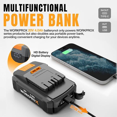 تدريبات مطرقة دوارة من Workprox 20V ، 7/8 "SDS-Plus ، 20J تمرين مطرقة للخرسانة مع 4 وظائف ، محرك بدون فرش ، بطارية 4.0AH وضوء LED ، حفر مطرقة SDS خفيفة الوزن للاستخدام المنزلي in Saudi Arabia