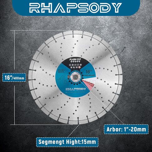 RHAPSODY 14Inch Laser Welded Diamond Saw Blade Segmented General Purpose | Premium Diamond Blade Dry/Wet Cutting Concrete, Reinforced Concrete, Masonry, Brick, Block,1"-20mm Arbor in Saudi Arabia