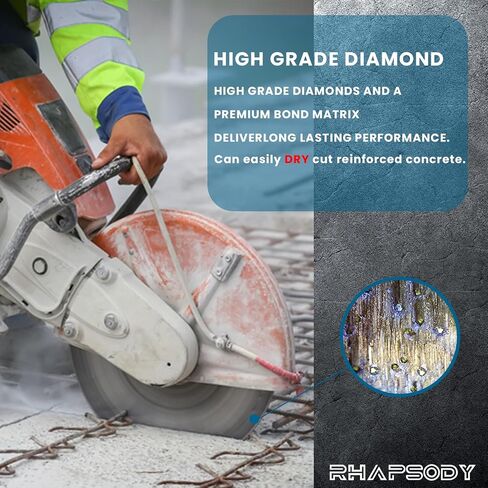 RHAPSODY 14Inch Laser Welded Diamond Saw Blade Segmented General Purpose | Premium Diamond Blade Dry/Wet Cutting Concrete, Reinforced Concrete, Masonry, Brick, Block,1"-20mm Arbor in Saudi Arabia