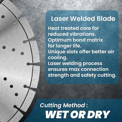 RHAPSODY 14Inch Laser Welded Diamond Saw Blade Segmented General Purpose | Premium Diamond Blade Dry/Wet Cutting Concrete, Reinforced Concrete, Masonry, Brick, Block,1"-20mm Arbor in Saudi Arabia