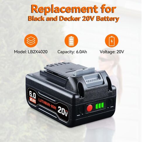 2Pack LB2X4020 6.0AH 20V LITHIUM ION BATTERY PACK بديل للبطارية السوداء و DECKER متوافقة مع LBXR20 LBXR2020 LBX4020 LB2X4020 OPE طاقة أكثر ارتفاعًا في السعة 20V كحد أقصى للأدوات اللاسلكية in Saudi Arabia