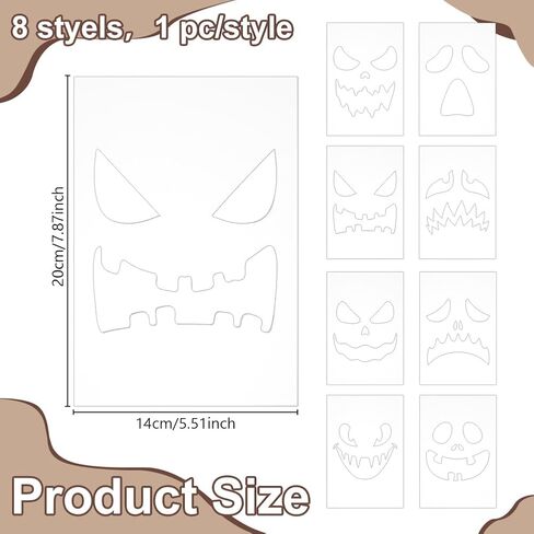 INFUNLY 8PCS Halloween Acrylic Router Template 7.8x5.5 Pumpkin Clear Acrylic Template Scary Pumpkin Face Carving Template for Woodworking Curvy Tracing Stencils Router Guide Tool for DIY Craft in Saudi Arabia