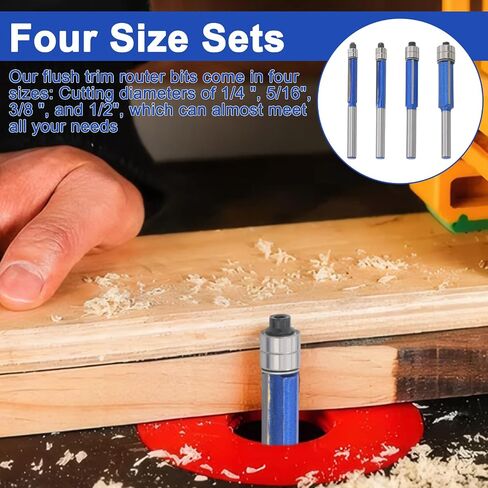 بتات 4pcs أجهزة التوجيه 1/4 عرقلة ، صلبة 1/4 شانك مقطع التوجيه بتات ، ونمط كربيد ، مقطعة للمحامل العلوية والسفلية ، 3/4 "، 1" ، 1-1/4 "، 1-1/2" طول القطع بوصة in Saudi Arabia