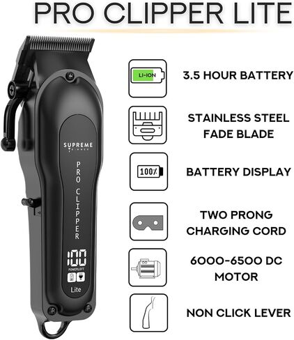 Supreme Trimmer Pro Clipper All Metal w/Taper Blade | 300 Min Run Time Professional Hair Clipper Set, Cordless Beard Trimmer | STC5030 Black in Saudi Arabia