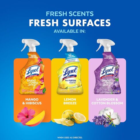 Lysol كل الرش المنظف للأغراض ، رذاذ مطهر متعدد الأغراض ، منظف المطبخ والحمام ، رائحة نسيم الليمون ، 32 أوقية in Kuwait