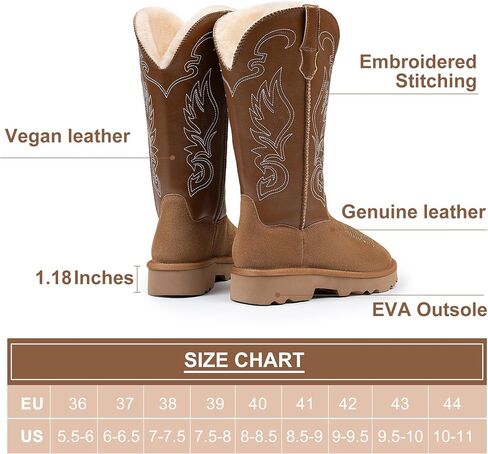 Women Winter Knee High Boots Boots - Tall Pull On Cowboy Style في جلد الجلد الأصلي ، تصميم كلاسيكي خفيف الوزن مع أحذية رغوة الذاكرة دافئة فروي وبطانة مريحة في الهواء الطلق in Kuwait