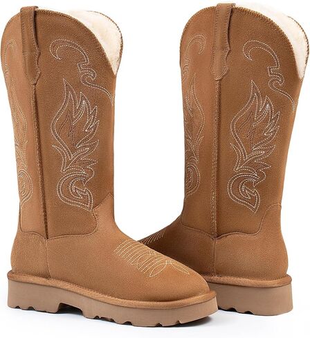 Women Winter Knee High Boots Boots - Tall Pull On Cowboy Style في جلد الجلد الأصلي ، تصميم كلاسيكي خفيف الوزن مع أحذية رغوة الذاكرة دافئة فروي وبطانة مريحة في الهواء الطلق in Kuwait