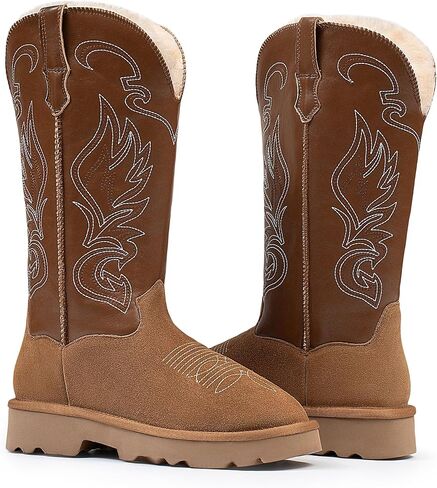 Women Winter Knee High Boots Boots - Tall Pull On Cowboy Style في جلد الجلد الأصلي ، تصميم كلاسيكي خفيف الوزن مع أحذية رغوة الذاكرة دافئة فروي وبطانة مريحة في الهواء الطلق in Kuwait