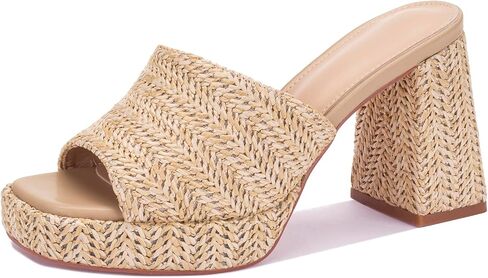 Monrovia Raffia Heeled Sandals for Women ， Platform Platfor in Kuwait