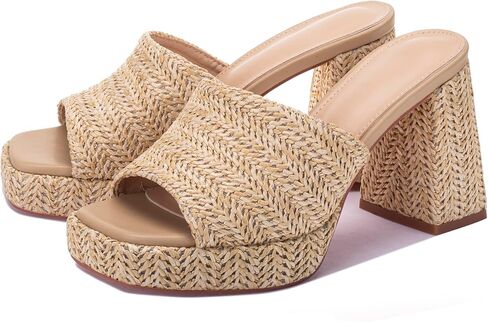 Monrovia Raffia Heeled Sandals for Women ， Platform Platfor in Kuwait