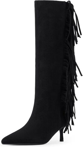 Modatope Knee High Boots Women Histten Heals Town Boots مدببة بأصابع القدم الحذاء الطويل للنساء in Saudi Arabia