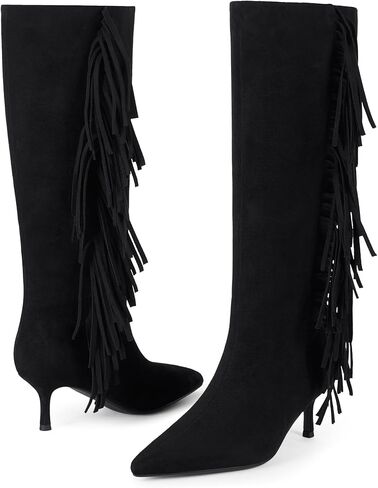 Modatope Knee High Boots Women Histten Heals Town Boots مدببة بأصابع القدم الحذاء الطويل للنساء in Saudi Arabia