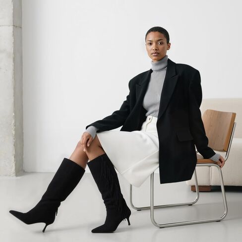 Modatope Knee High Boots Women Histten Heals Town Boots مدببة بأصابع القدم الحذاء الطويل للنساء in Saudi Arabia