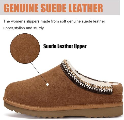 Womens Mens Platform Slip On Slippers Boots Genuine Suede Leather Slippers Water Resistant Warm Winter Mules Cozy Fur Lined Anti-Slip Flat House Shoes Indoor Outdoor in Kuwait