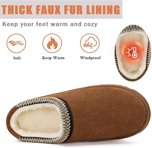 Womens Mens Platform Slip On Slippers Boots Genuine Suede Leather Slippers Water Resistant Warm Winter Mules Cozy Fur Lined Anti-Slip Flat House Shoes Indoor Outdoor in Kuwait