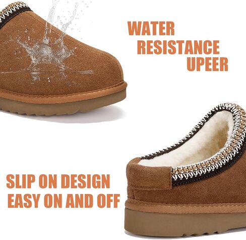 Womens Mens Platform Slip On Slippers Boots Genuine Suede Leather Slippers Water Resistant Warm Winter Mules Cozy Fur Lined Anti-Slip Flat House Shoes Indoor Outdoor in Kuwait