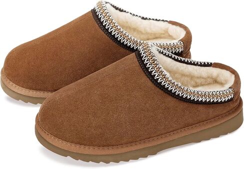 Womens Mens Platform Slip On Slippers Boots Genuine Suede Leather Slippers Water Resistant Warm Winter Mules Cozy Fur Lined Anti-Slip Flat House Shoes Indoor Outdoor in Kuwait