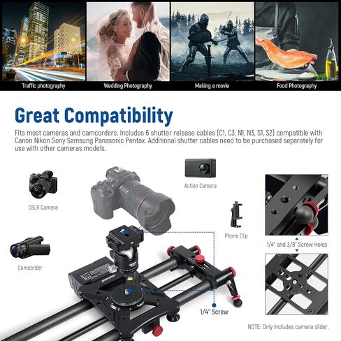 NEWER 31.5 "/80cm Camera Camera Slider ، App Wireless Control Carbon Carbon Dile Slider ، ودعم وضع الفيديو ، وتصوير الفاصل الزمني ، والتصوير الأفقي ، والتعقب ، و 120 درجة بانورامية التصوير (ER1-80) in Saudi Arabia